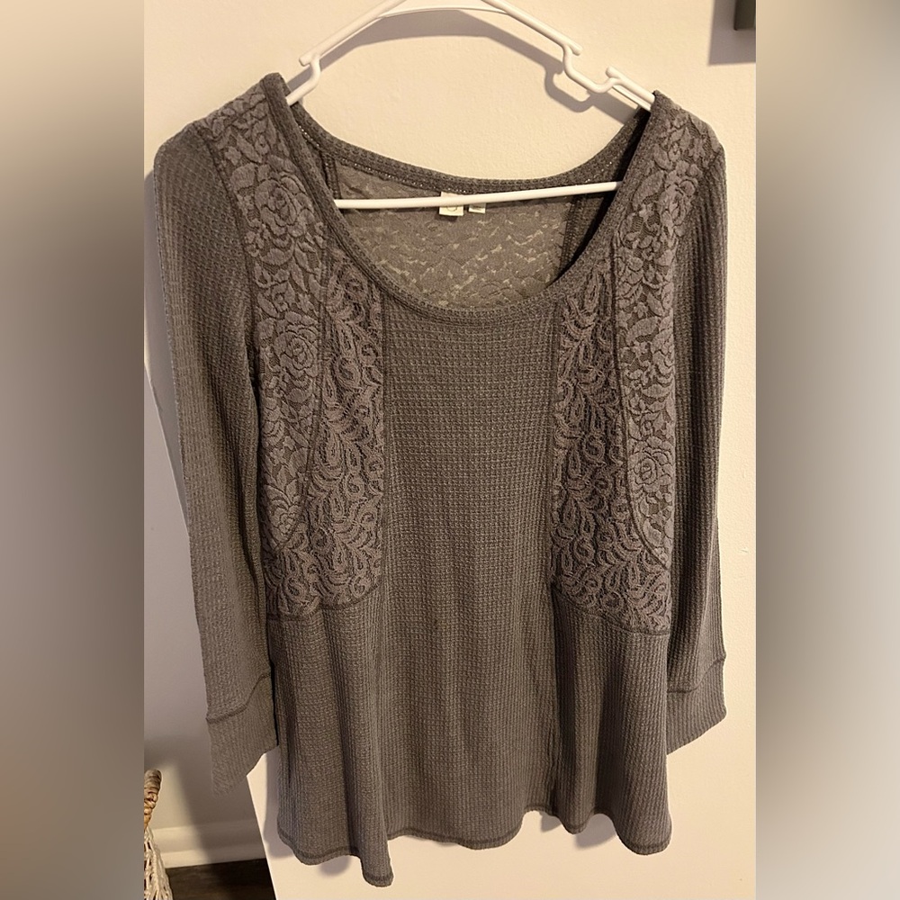 Anthropologie E by Eloise Grey Lace Waffle Knit Dress
